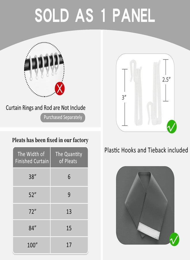 OYRING Blackout Pinch Pleat Curtain for Bedroom, Living Room, Energy Efficient 108 Inches Long Pleated Curtain Panel with Tieback for Traverse Rod and Track, 52" W x 108" L, Grey, 1 Panel - Image 5